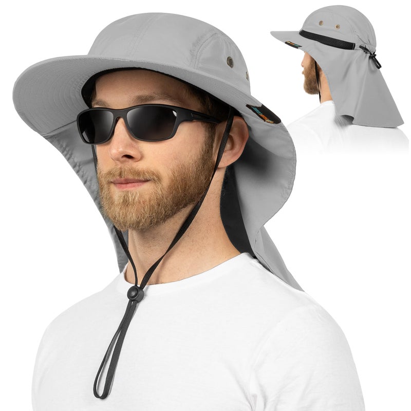 Suncube SUN CUBE Sun Hat for Men, Wide Brim Fishing Hat Neck Flap Cover Men Women, Hiking Safari, UV Sun Protection Summer Gardening Beach Camping UPF 50+, Light Gray - Image 2